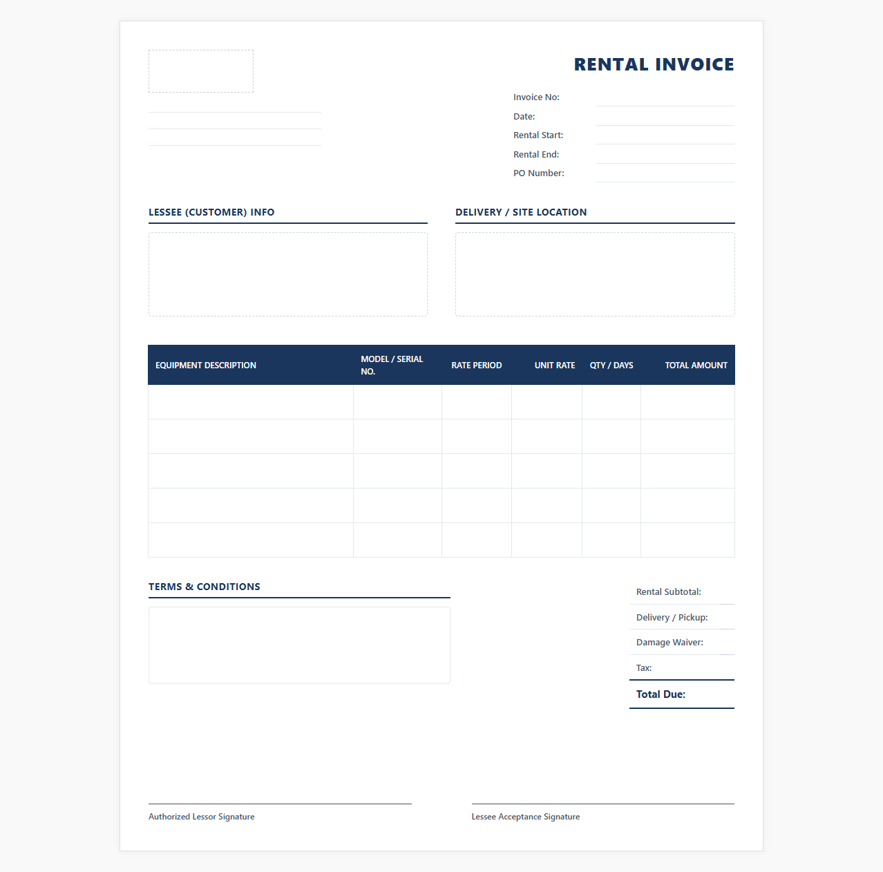 Corporate Equipment Rental Billing Template