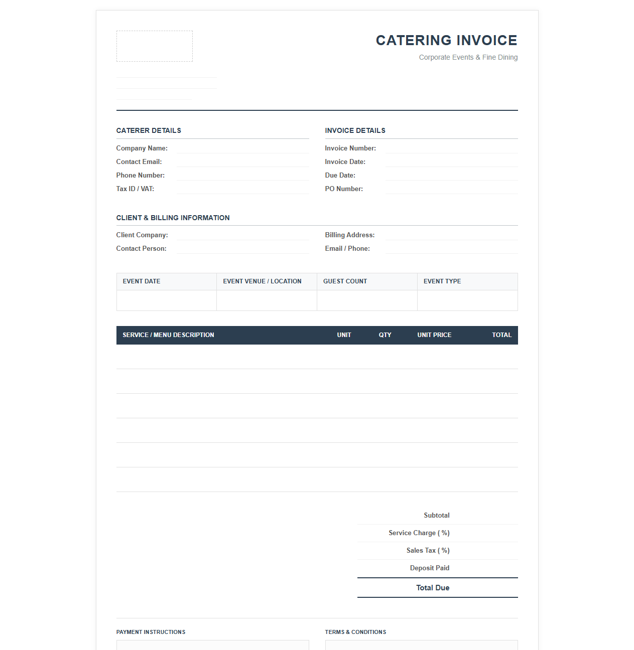 Corporate Event Catering Bill Template