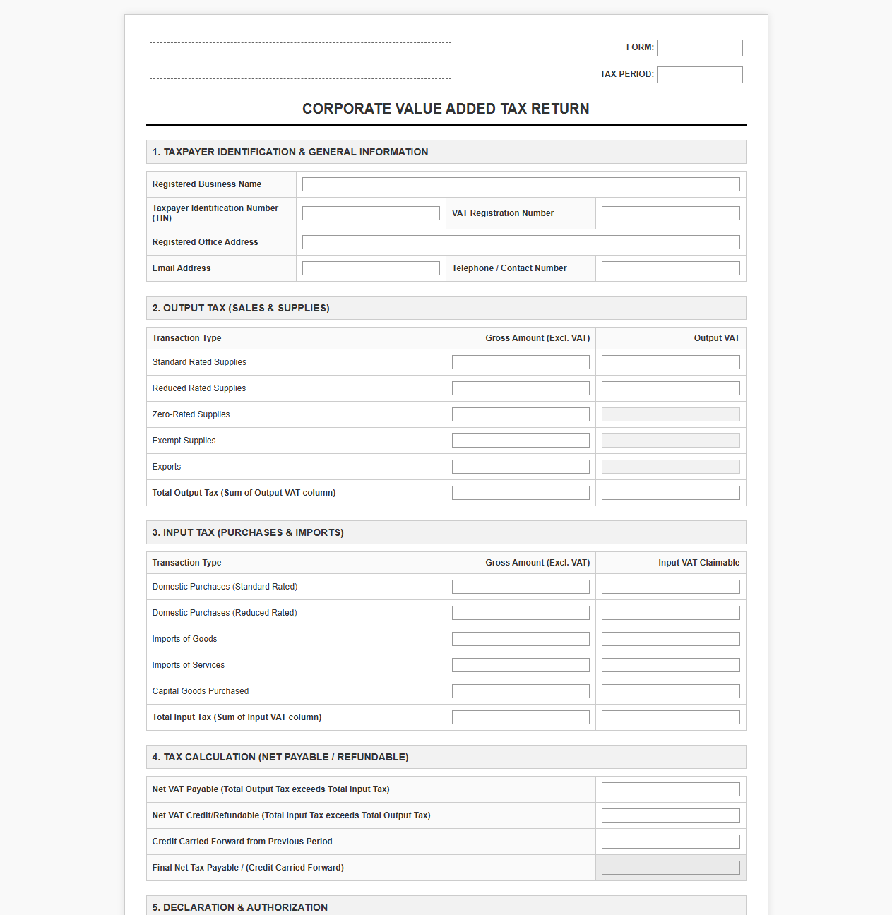 Corporate Indirect Tax Return Template