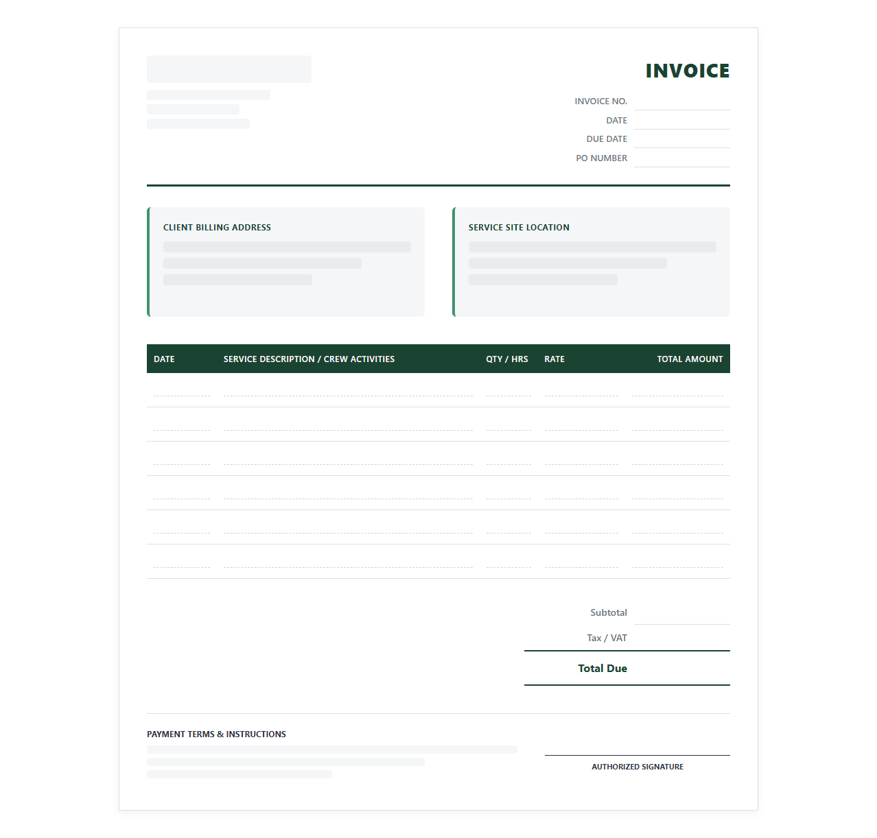 Corporate Property Lawn Care Billing Template