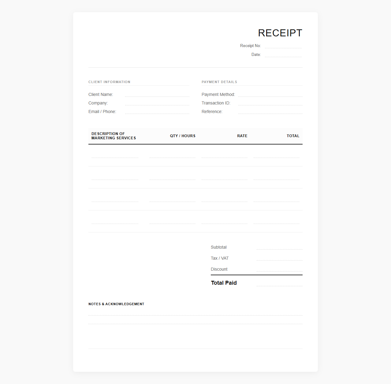 Creative Marketing Agency Invoice Receipt