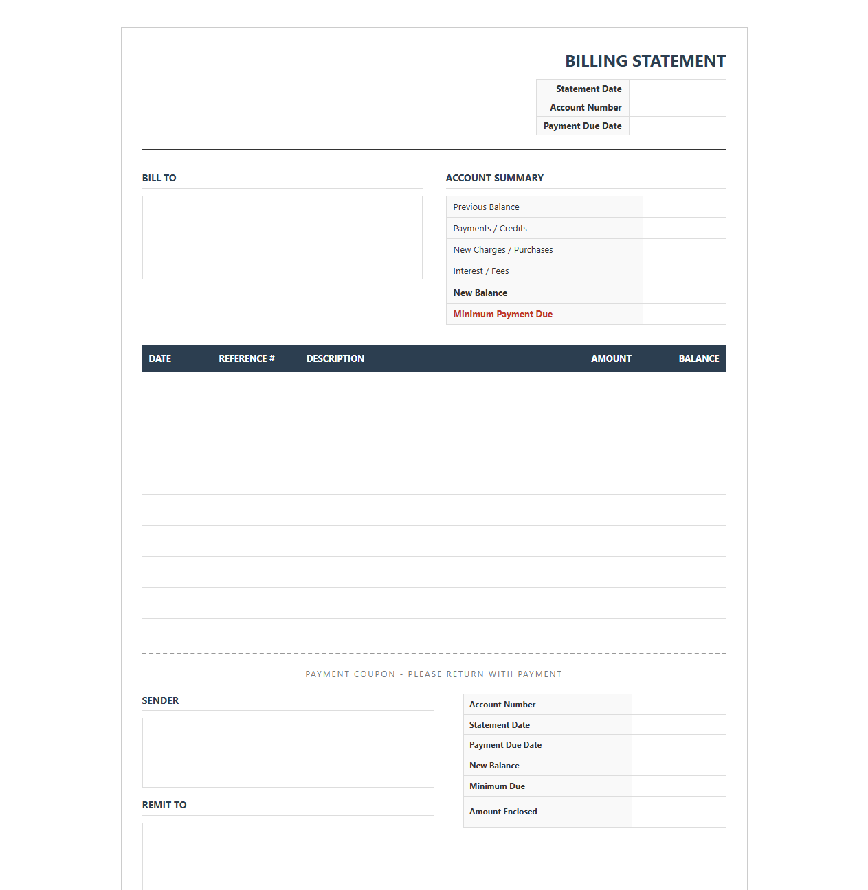 Customer Credit Account Billing Template