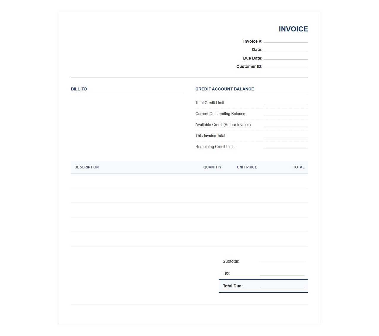 Customer Credit Limit Balance Invoice