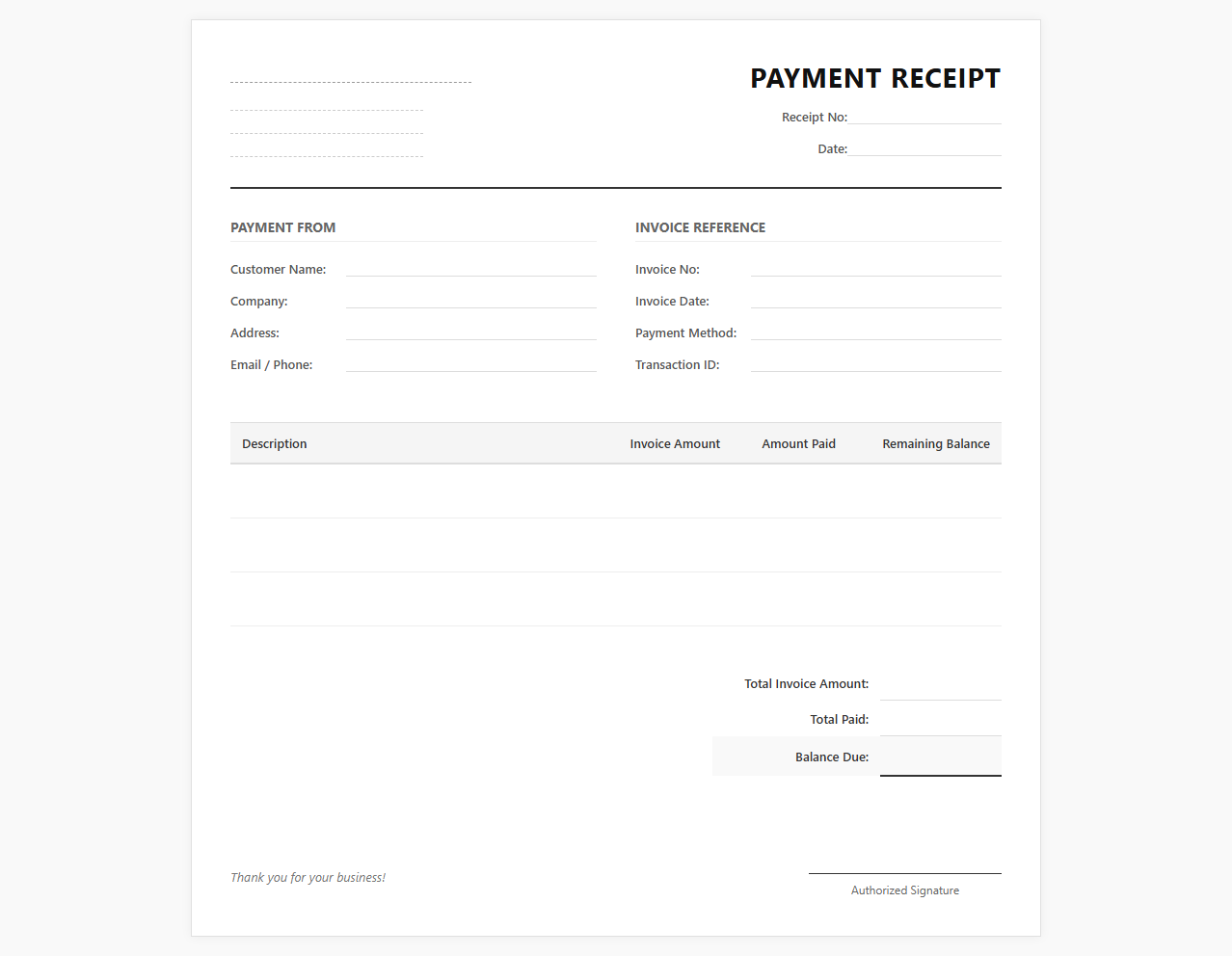 Customer Invoice Payment Receipt