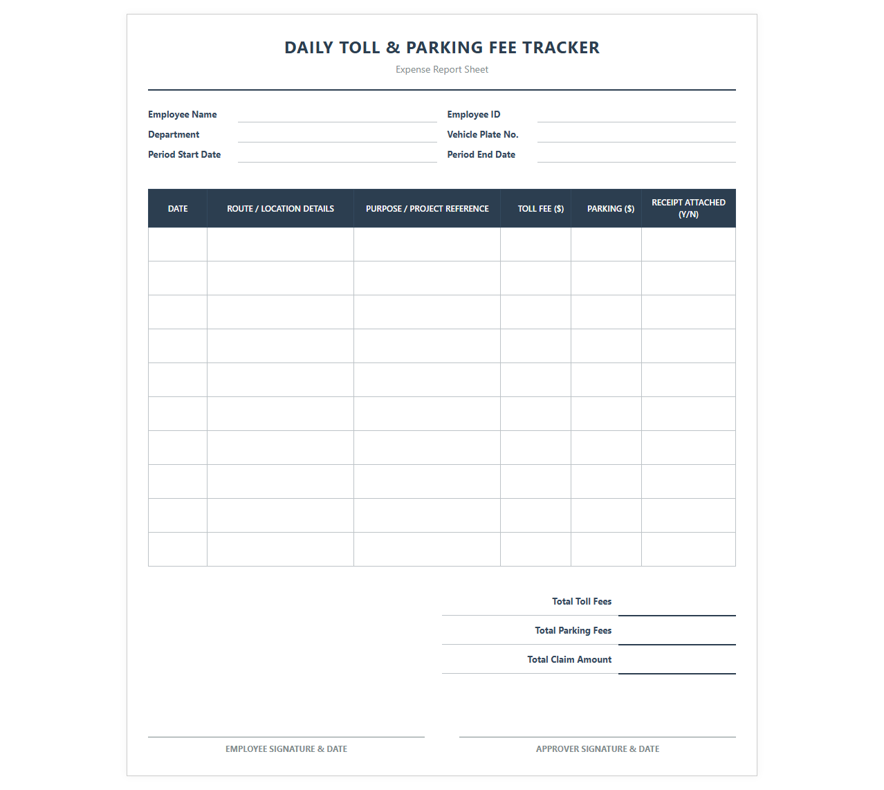 Daily Toll and Parking Fee Tracker
