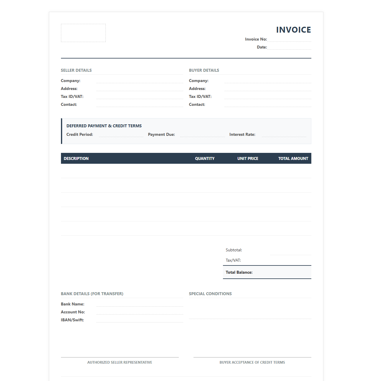 Deferred Payment Terms Invoice Template