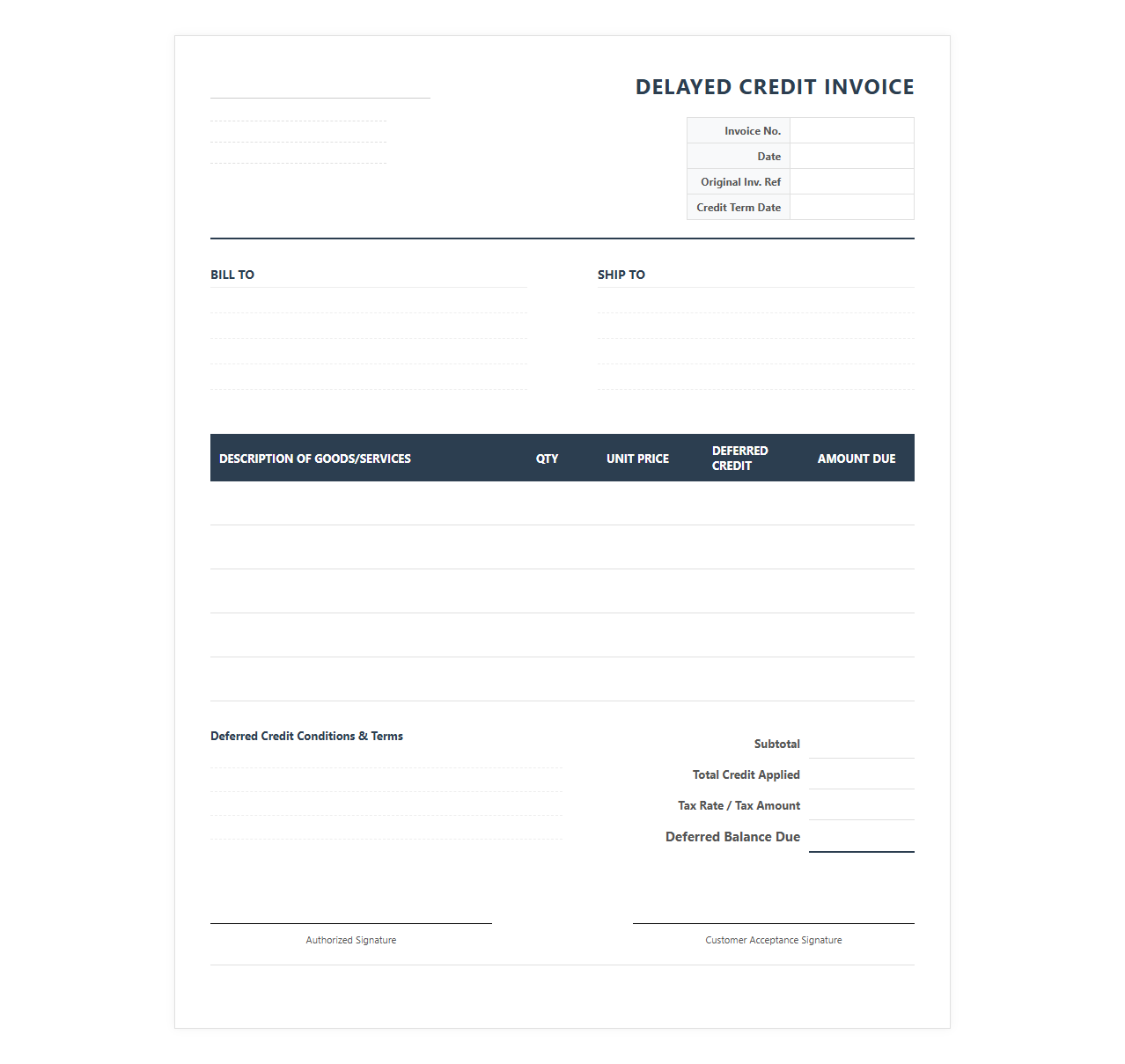 Delayed Credit Invoice Template