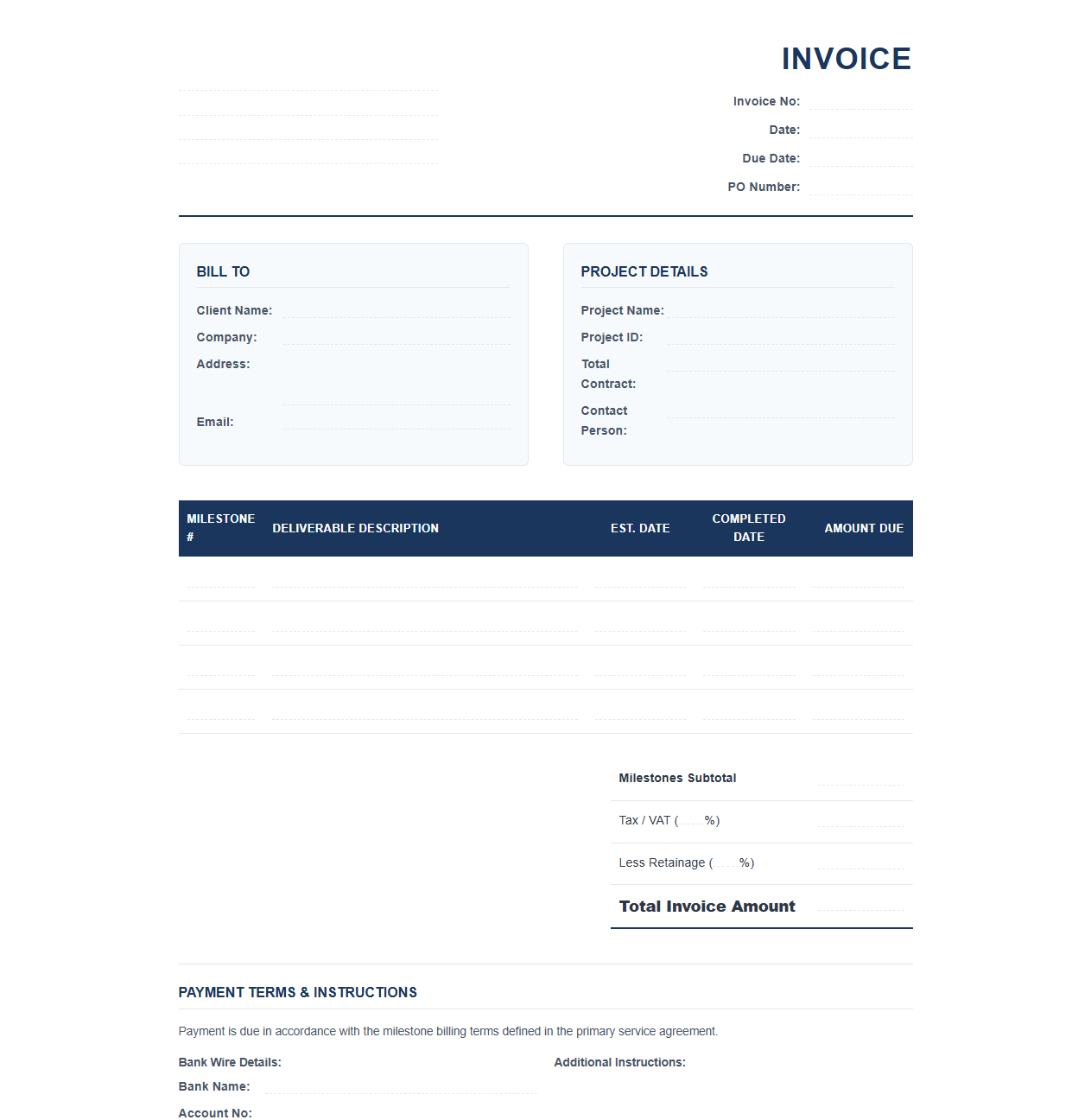 Deliverable Based Milestone Billing Invoice
