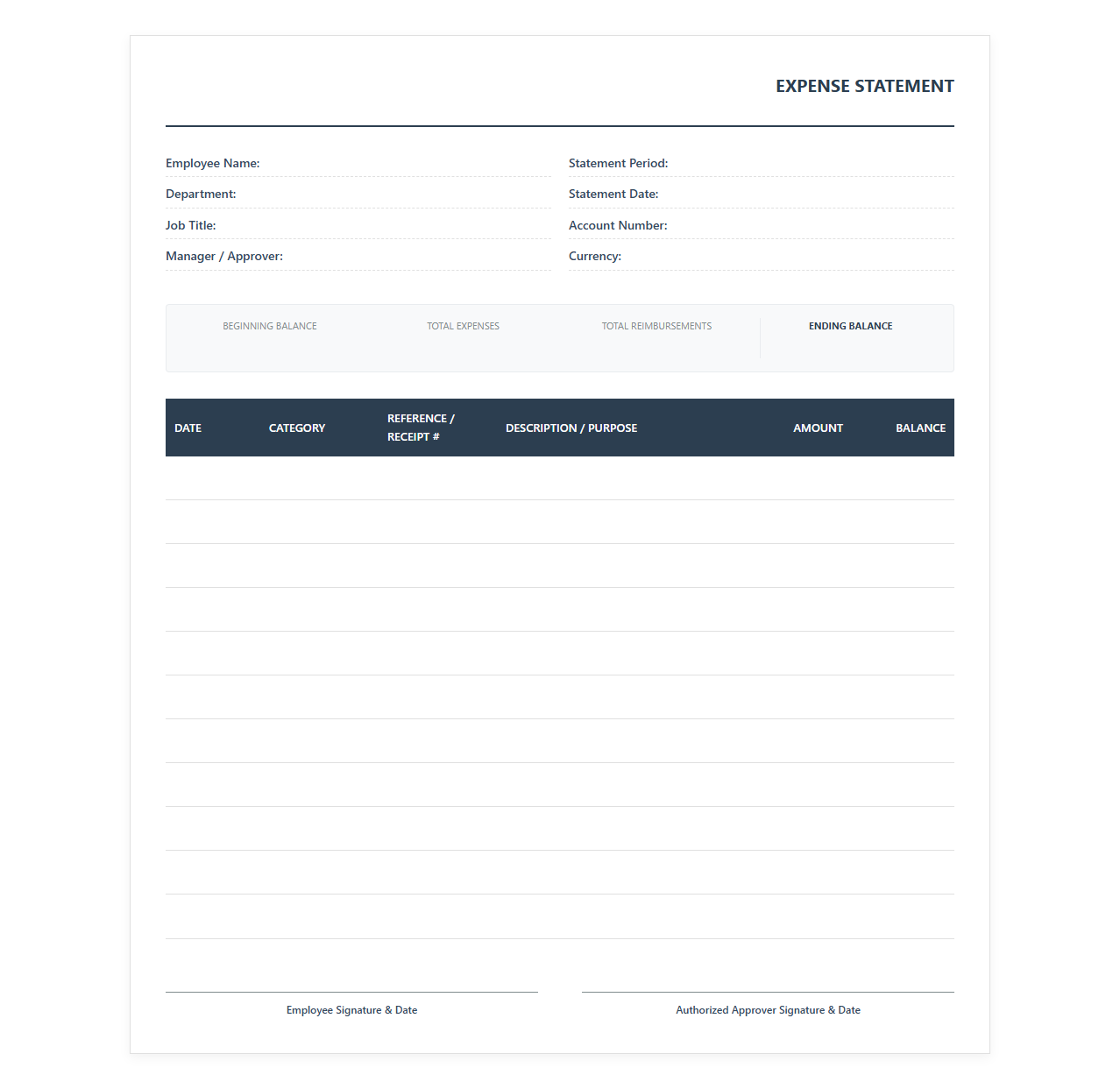 Detailed Expense Account Statement Template