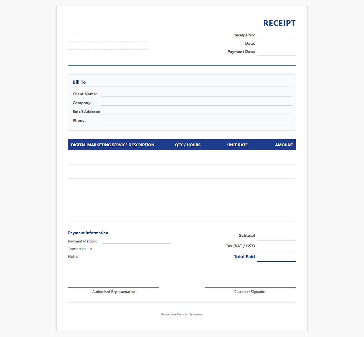 Digital Marketing Services Payment Receipt