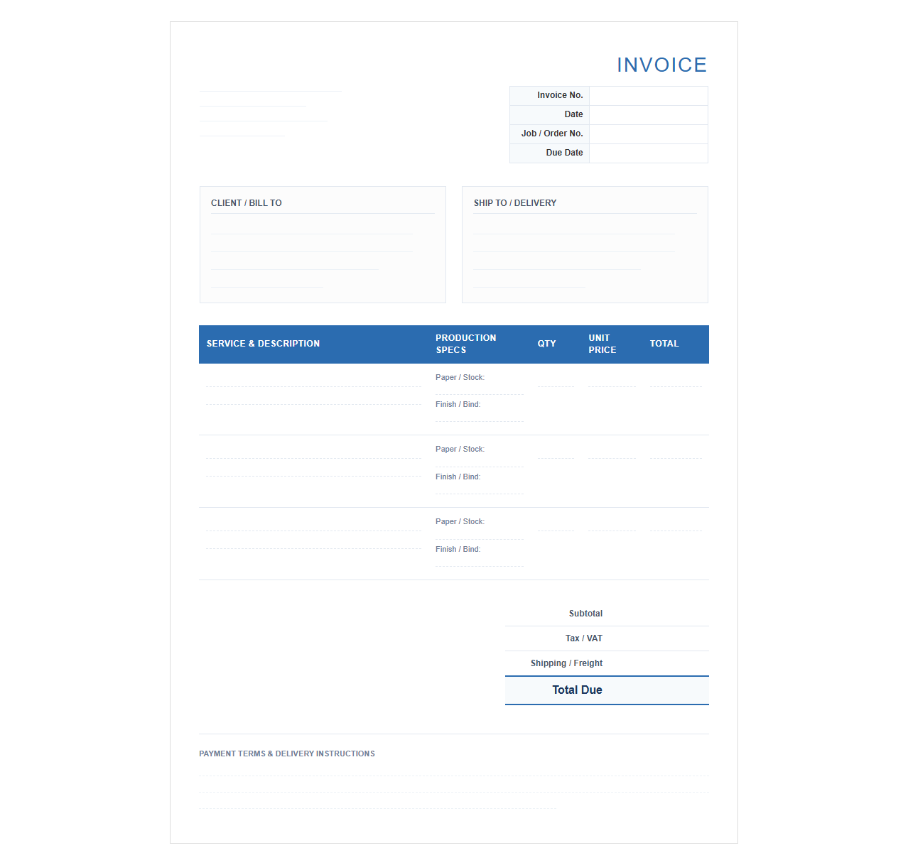 Digital Printing and Publishing Service Invoice