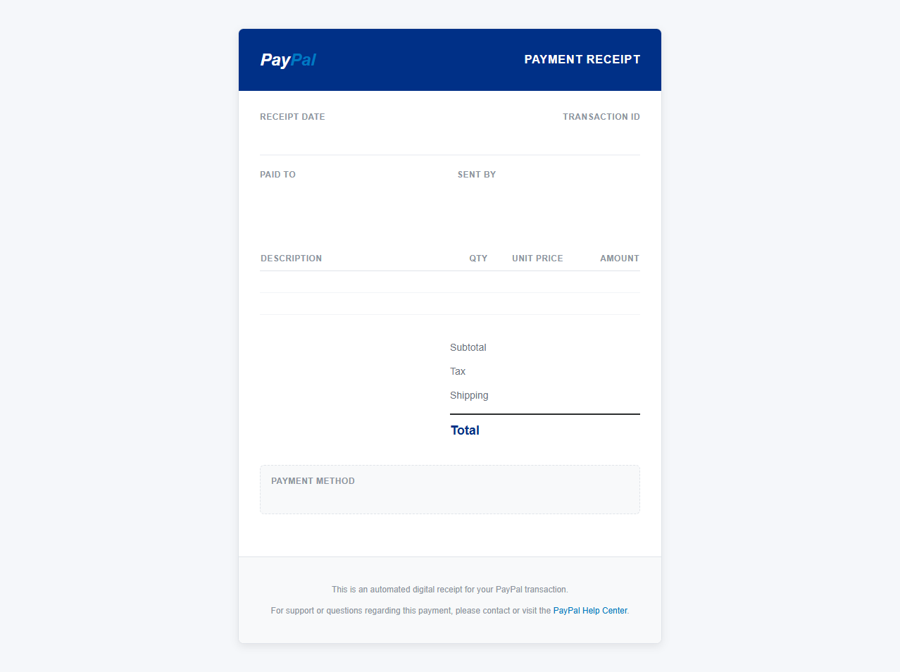 Digital Receipt Template for PayPal
