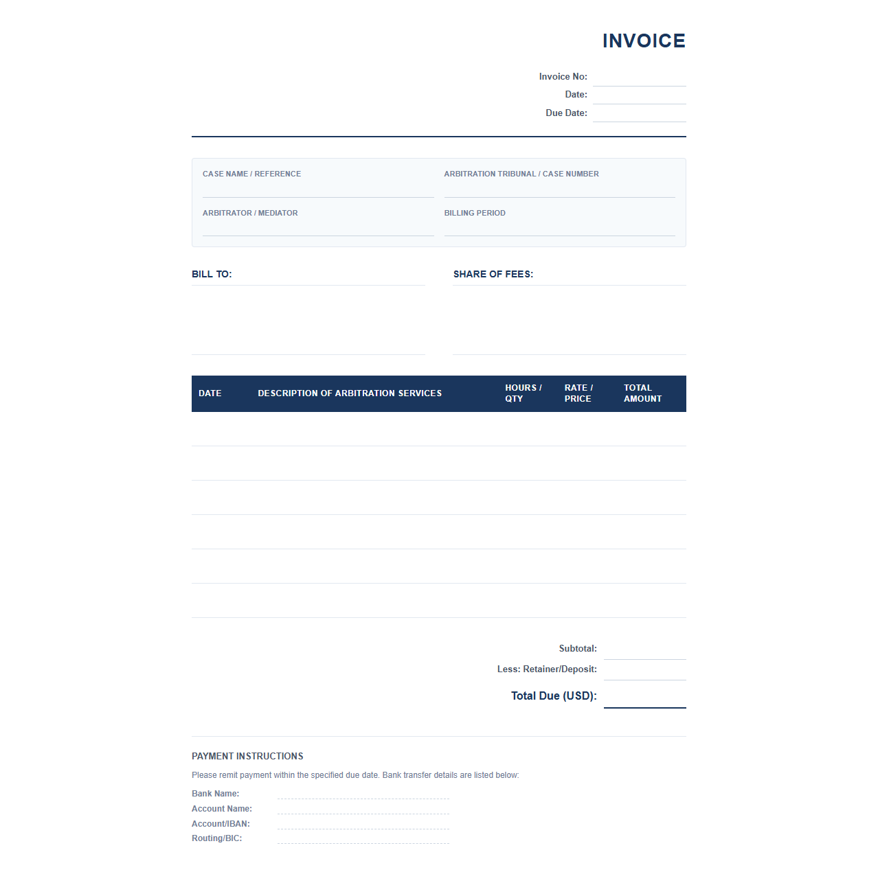 Dispute Resolution Service Invoice Template