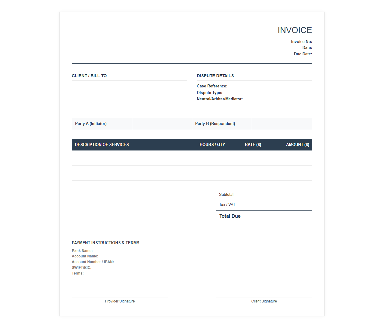 Dispute Resolution Services Invoice Template