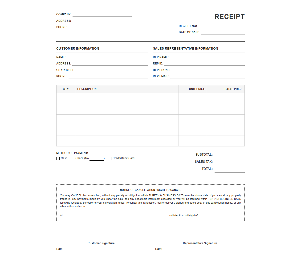Door-to-Door Sales Receipt Template