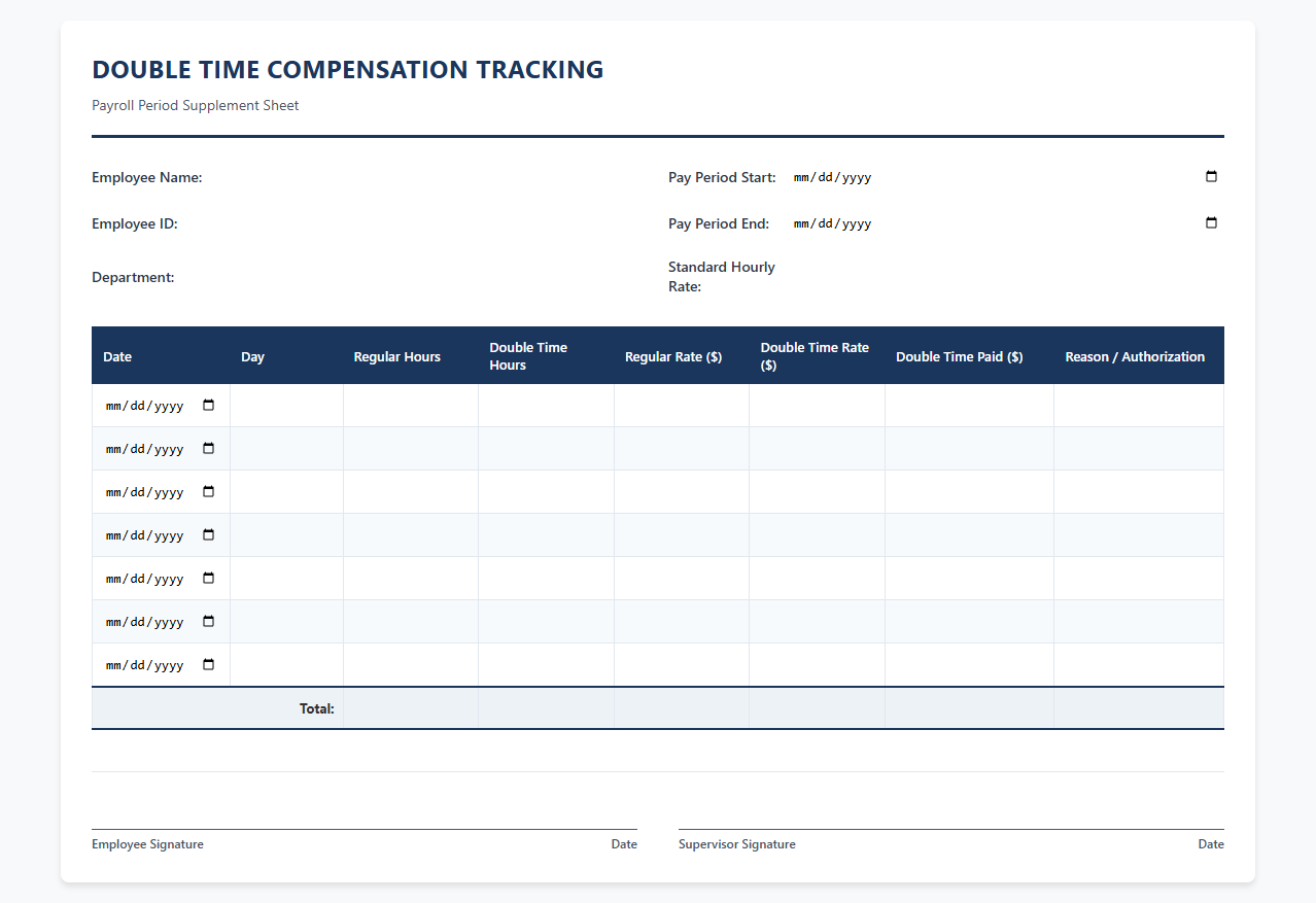 Double Time Compensation Tracking Spreadsheet