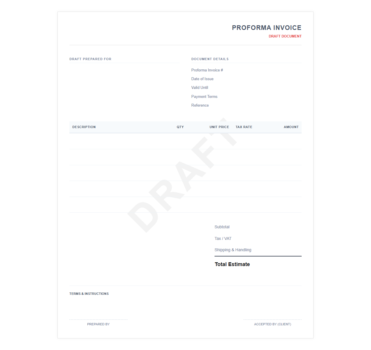 Draft Proforma Billing Document