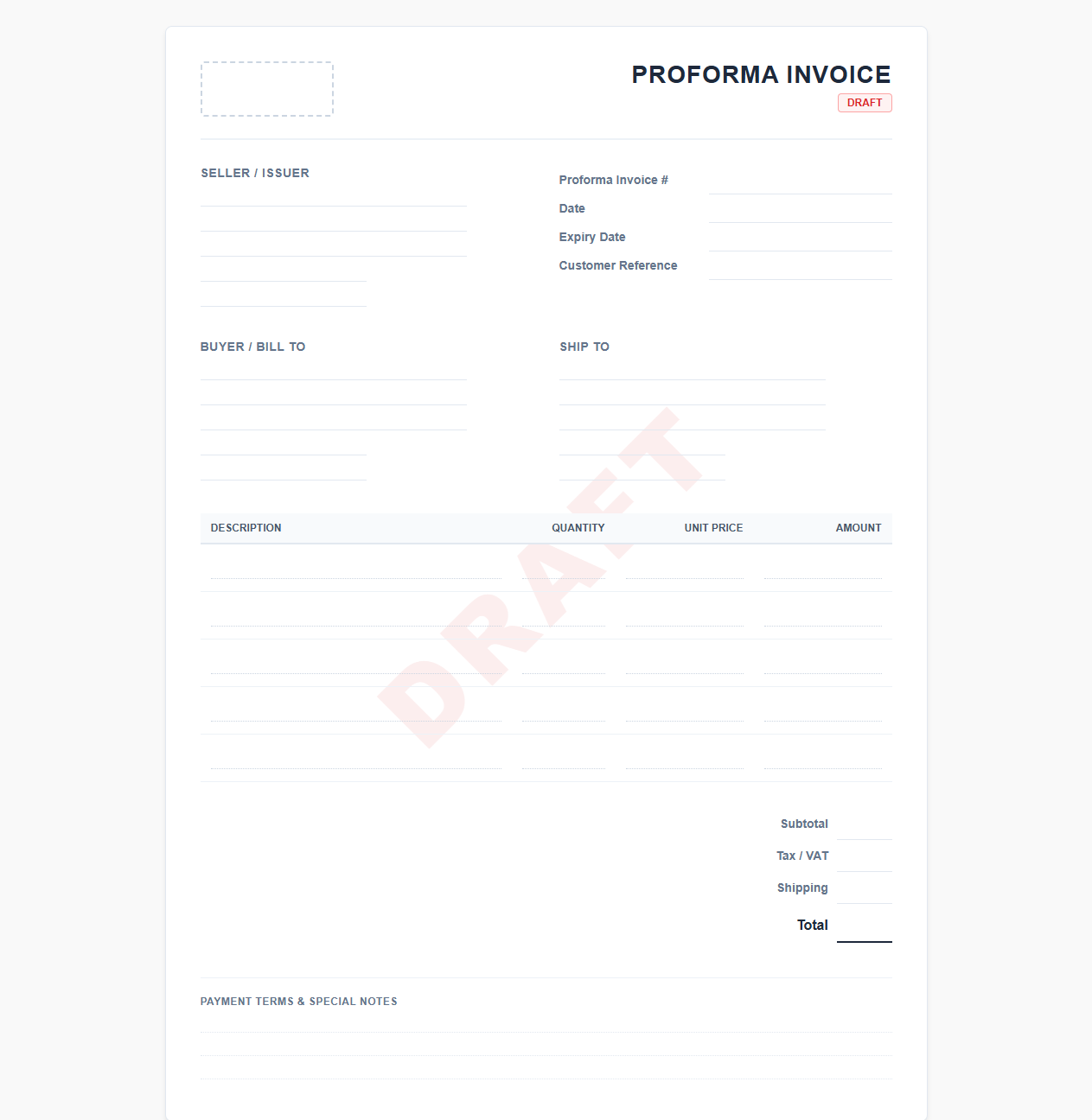 Draft Proforma Invoice Template
