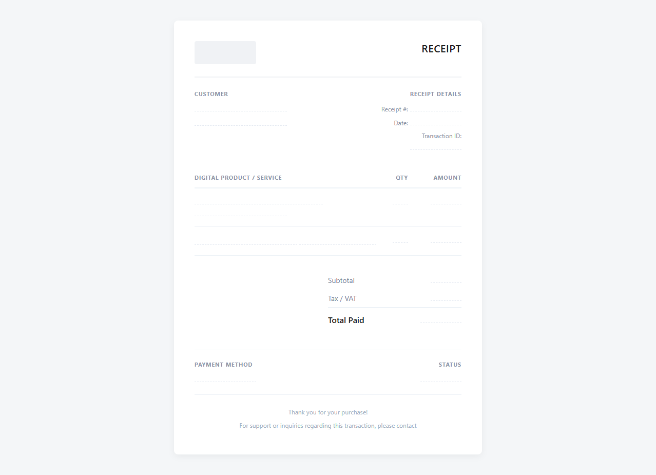 E-Commerce Digital Product Purchase Receipt Template