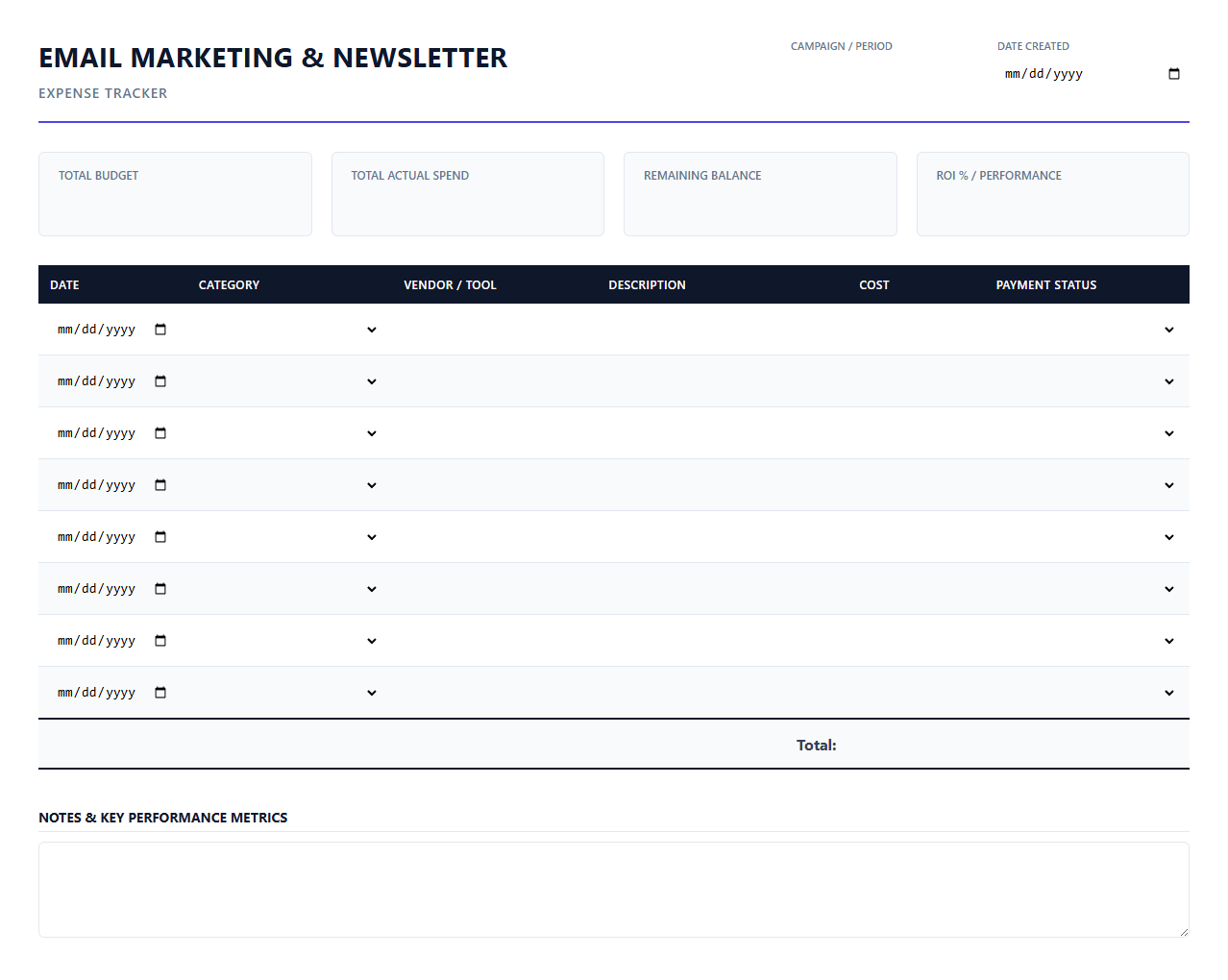 Email Marketing and Newsletter Expense Tracker