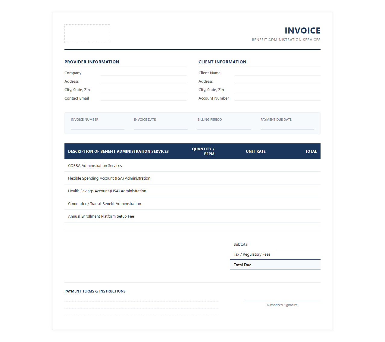 Employee Benefits Administration Invoice Template