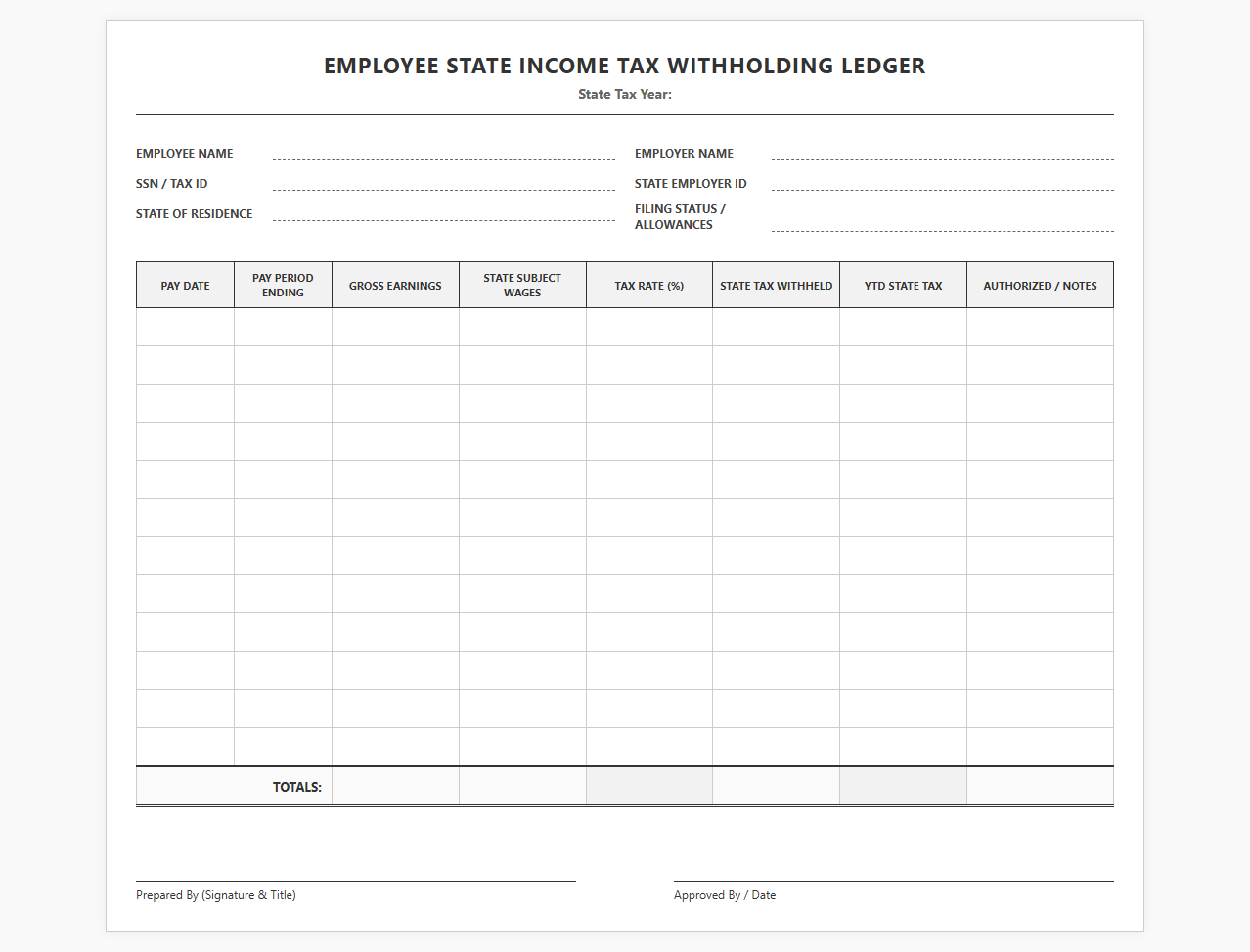 Employee State Tax Withholding Ledger Book
