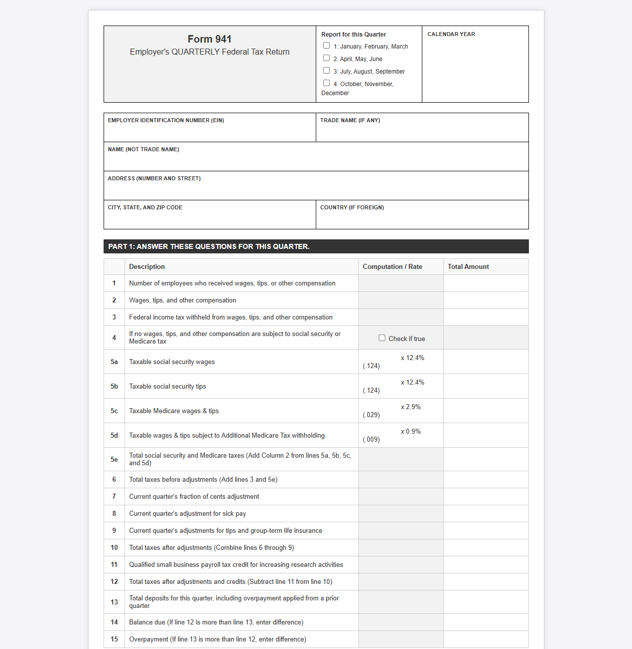 Employer Quarterly Payroll Tax Return Spreadsheet