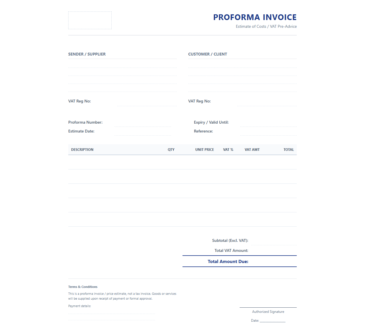 Estimate Invoice Template with VAT