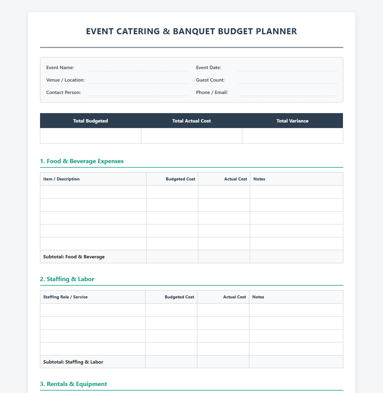 Event Catering and Banquet Budget Planner