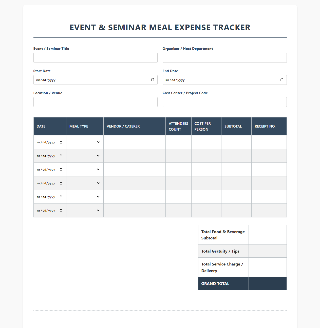 Event and Seminar Meal Expense Tracker