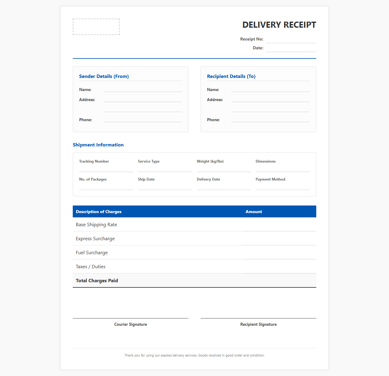 Express Package Delivery Receipt Template