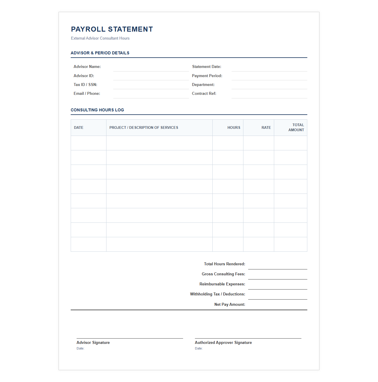 External Advisor Payroll Statement Template