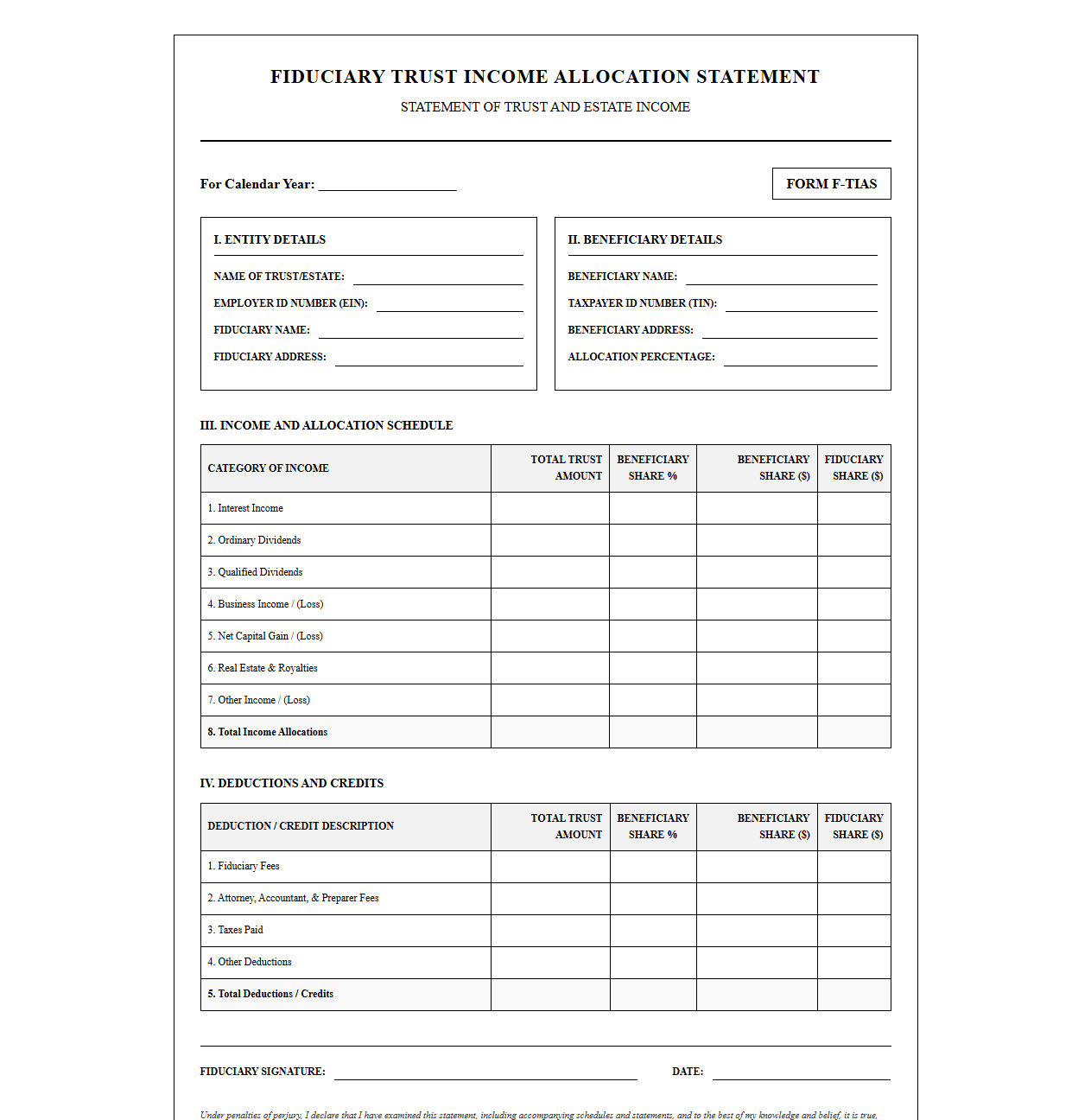Fiduciary Trust Income Allocation Statement