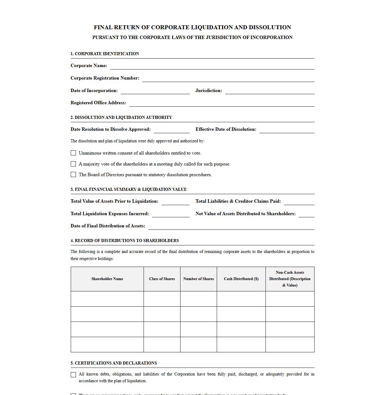 Final Return of Corporate Liquidation and Dissolution