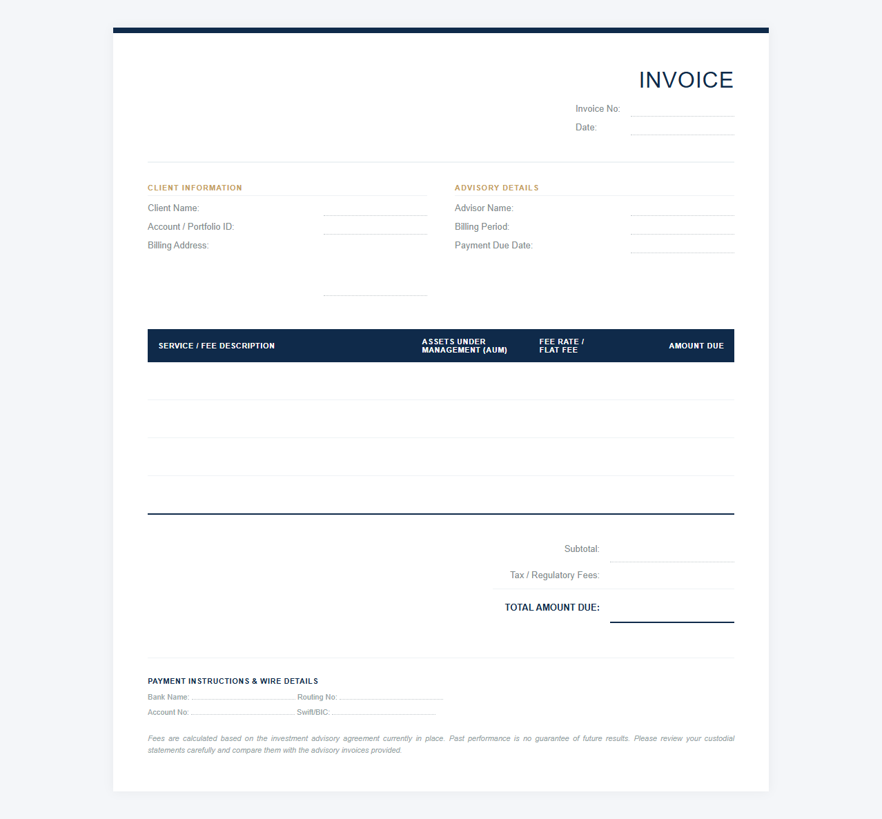 Financial Planning and Wealth Management Invoice