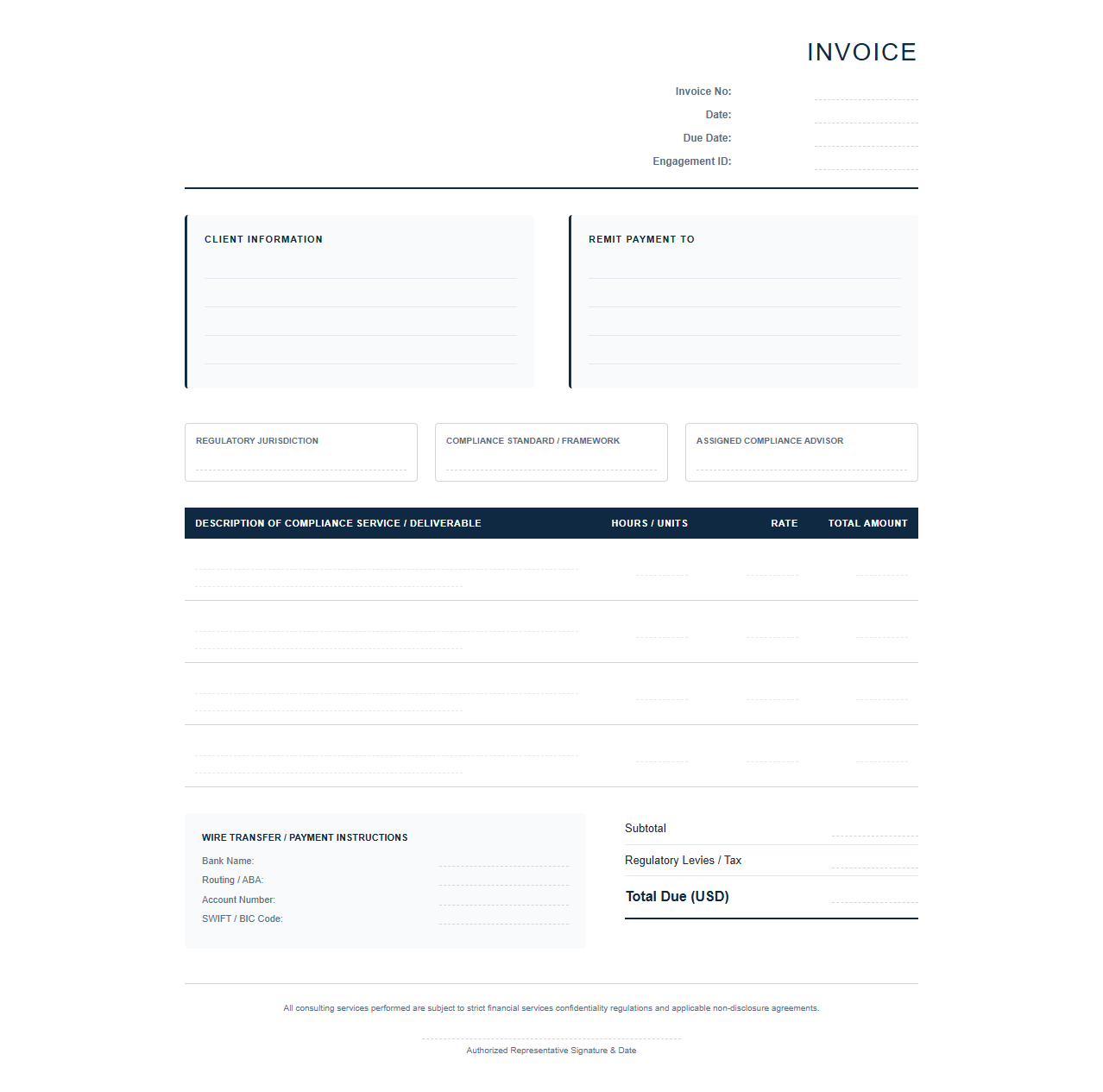 Financial Services Compliance Consulting Invoice