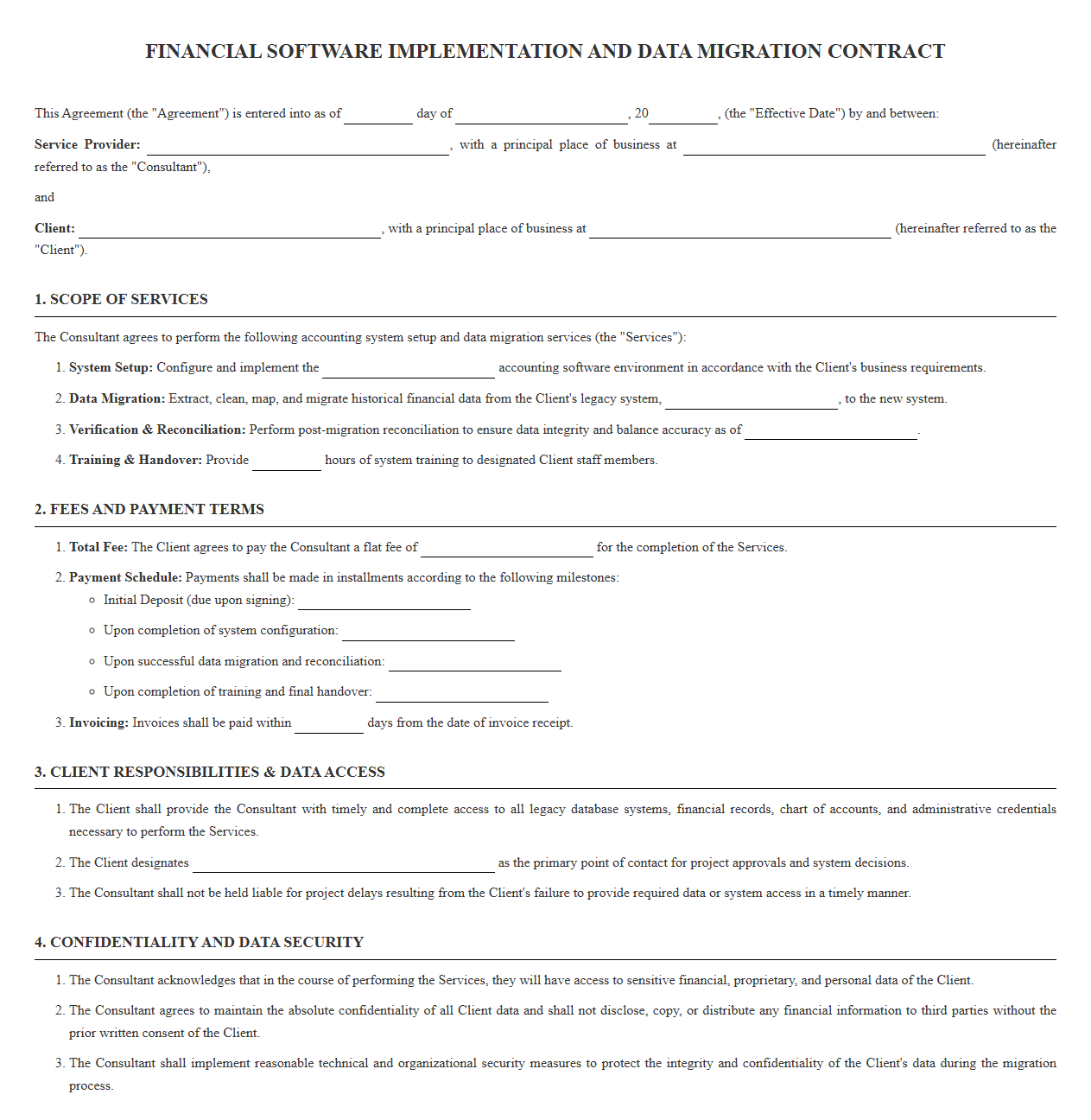 Financial Software Implementation and Data Migration Contract