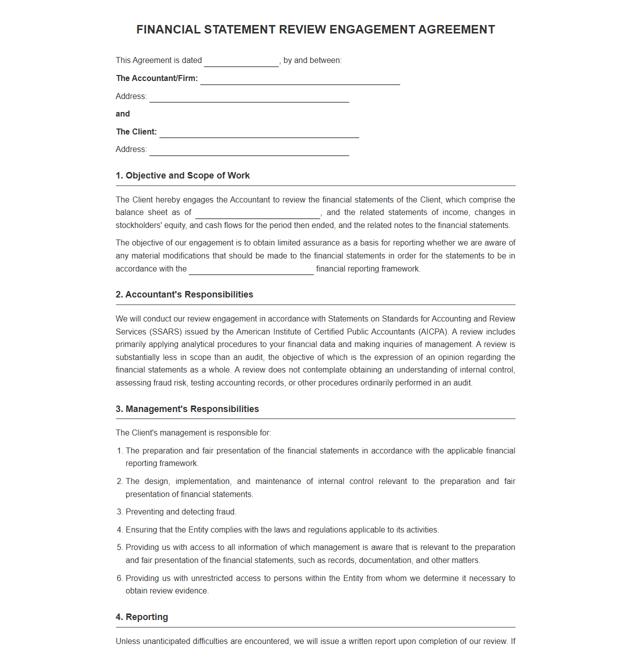Financial Statement Review Engagement Agreement