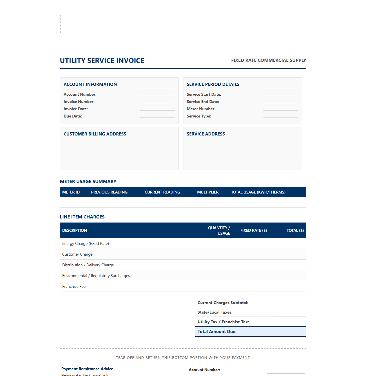 Fixed Rate Commercial Utility Service Invoice