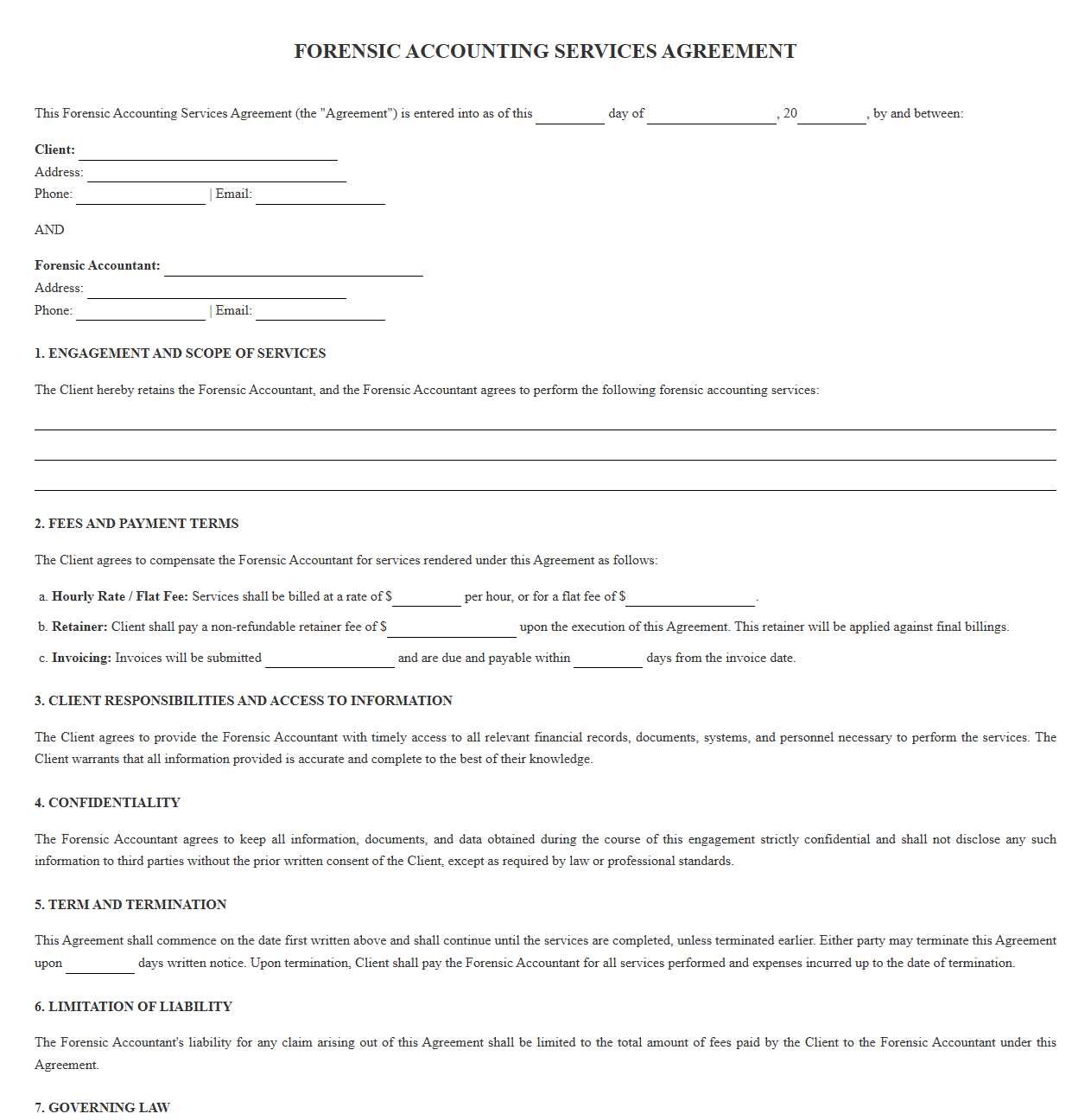 Forensic Accounting Services Agreement