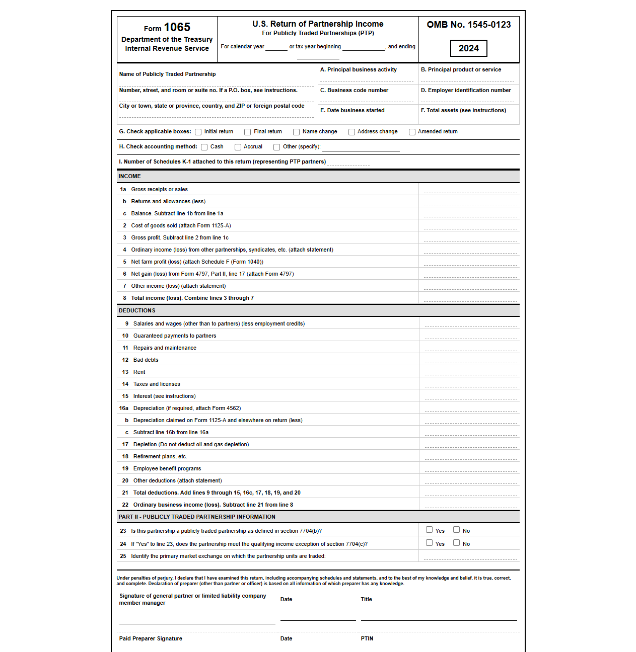 Form 1065 Publicly Traded Partnership Return Template