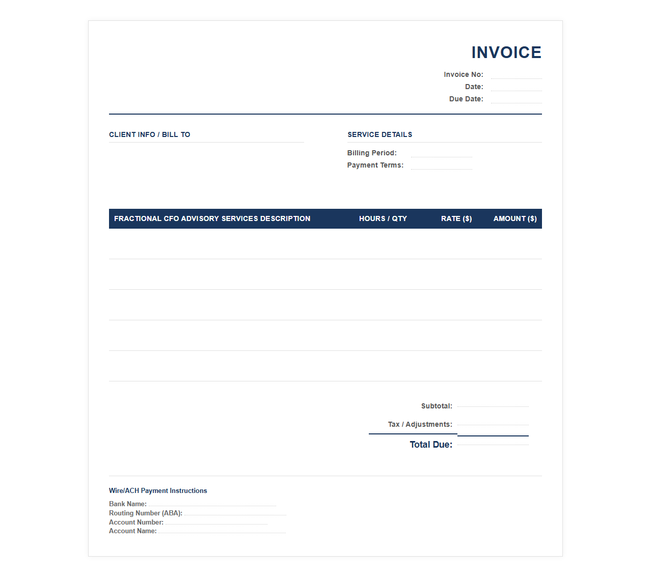 Fractional CFO Advisory Services Invoice Template