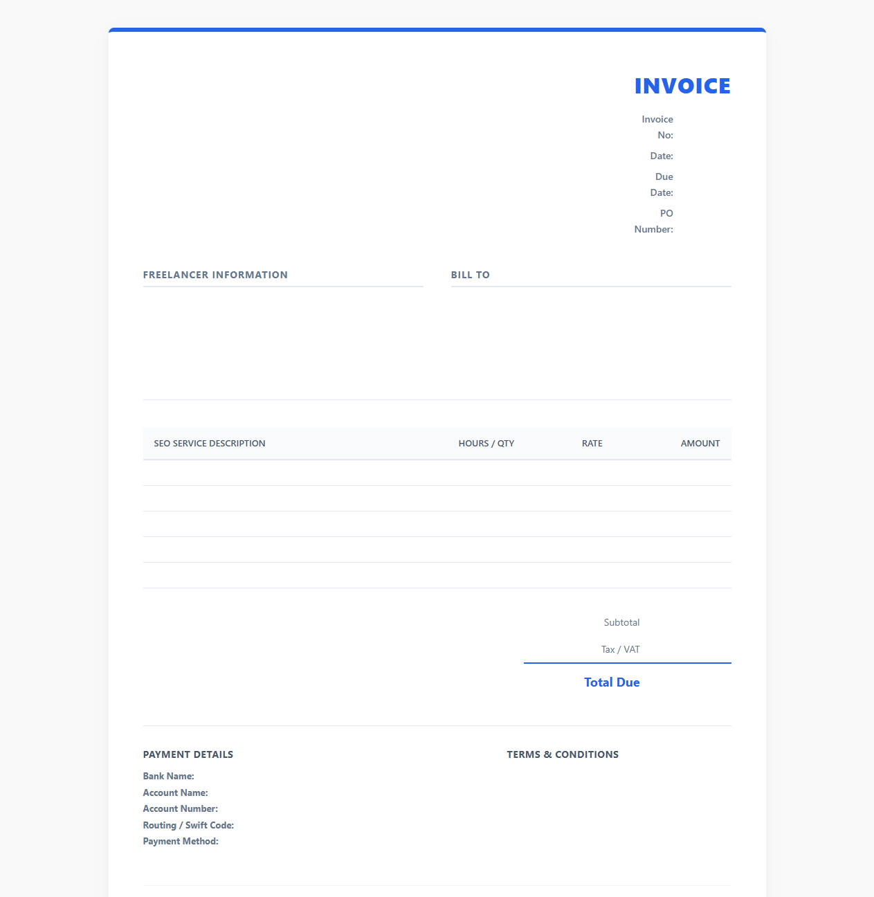 Freelance SEO Specialist Invoice Template