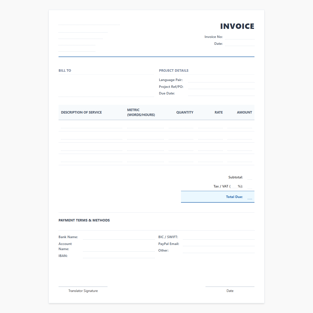 Freelance Translator Invoice Template