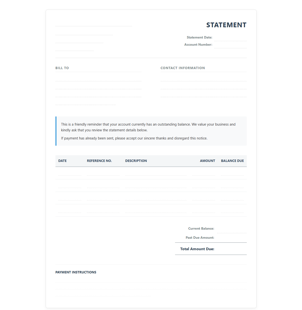Friendly Payment Reminder Statement