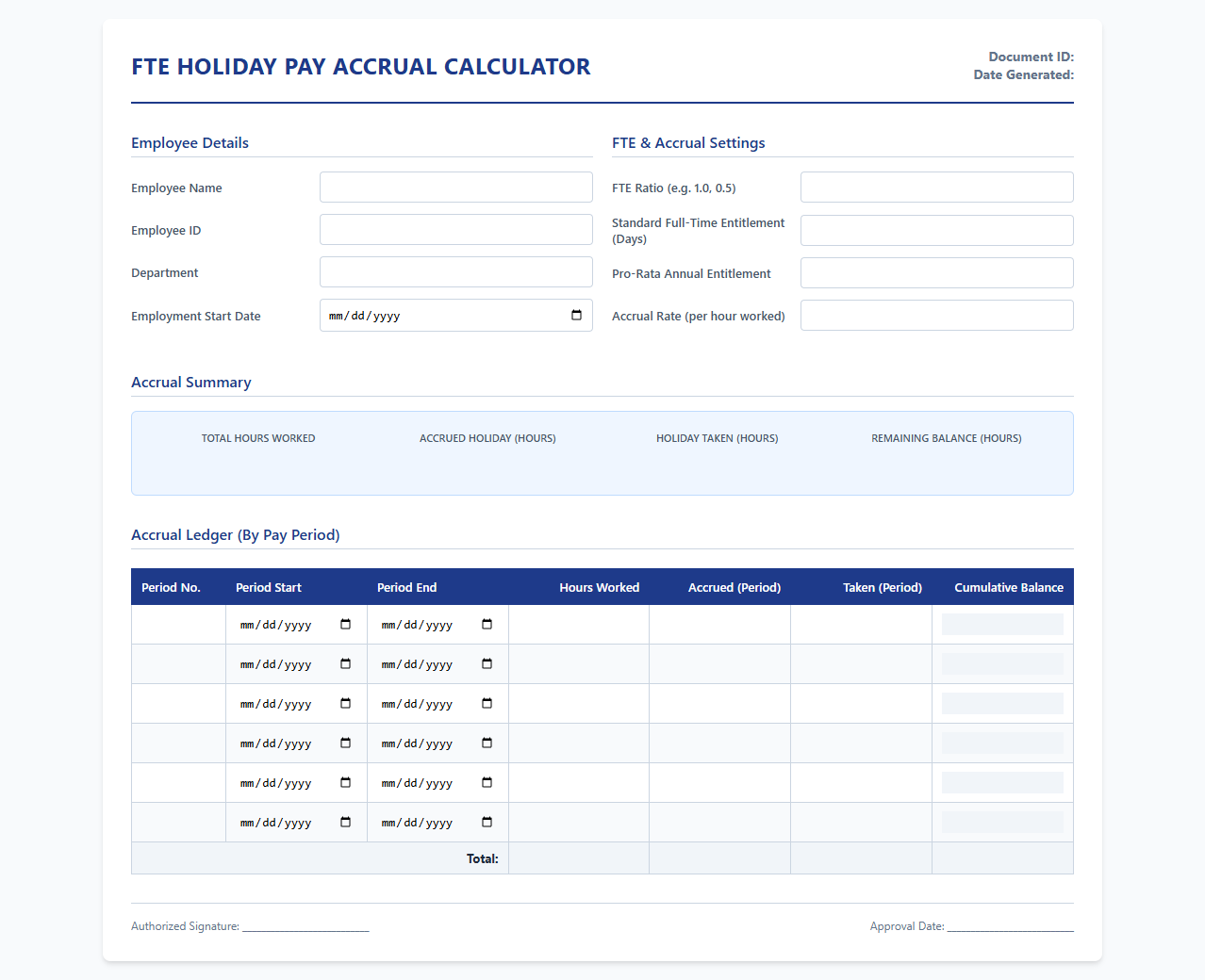 FTE Holiday Pay Accrual Calculator