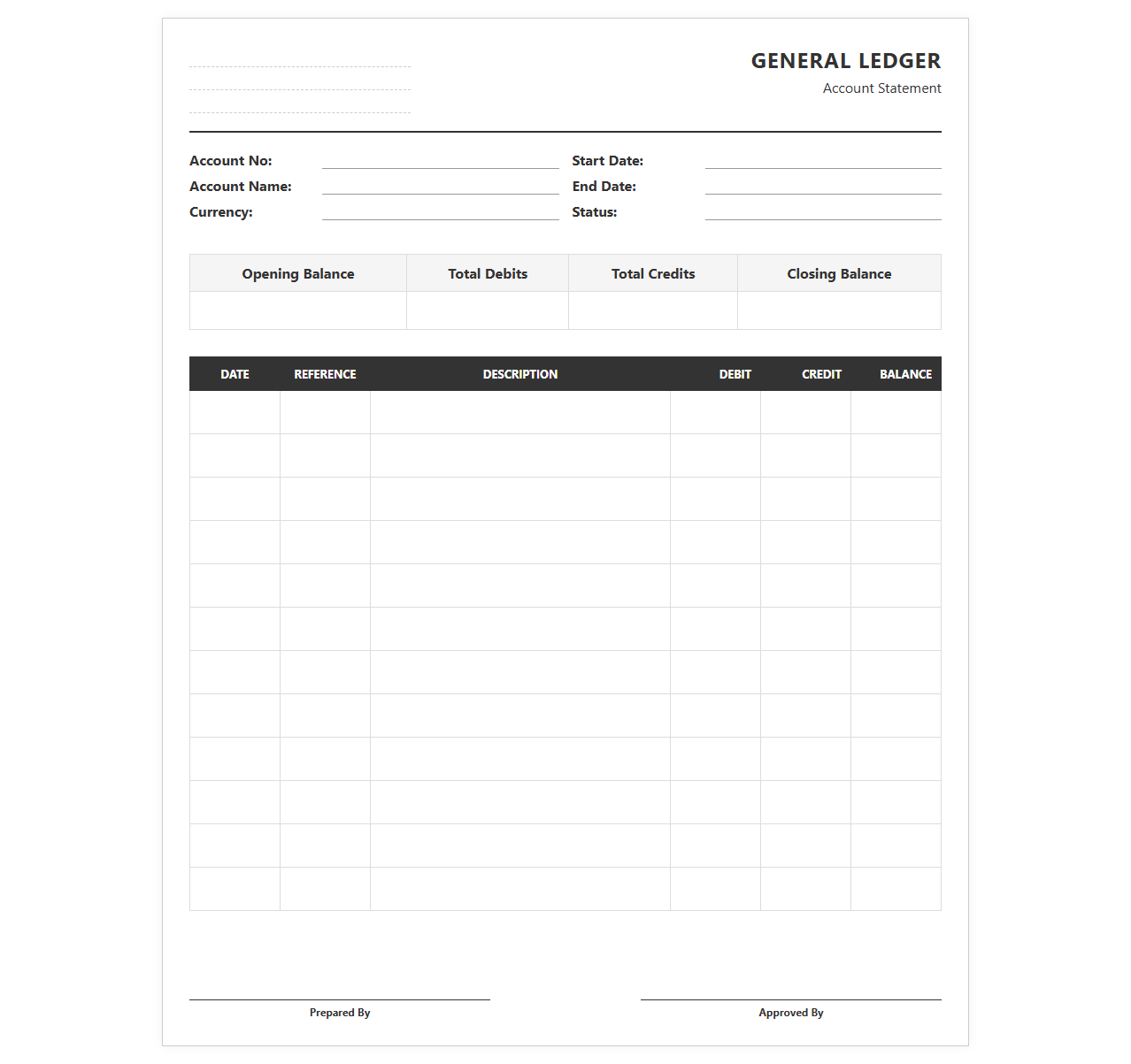 General Ledger Account Statement Template