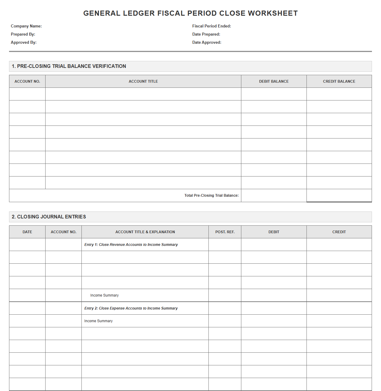 General Ledger Fiscal Period Close Worksheet