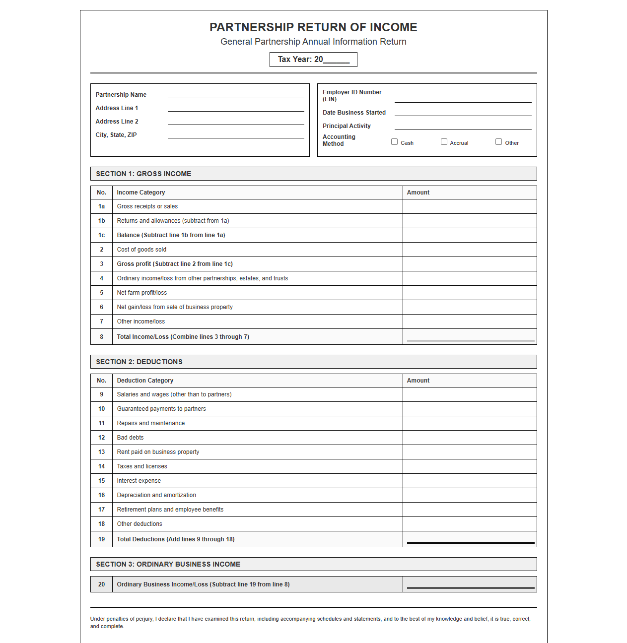 General Partnership Tax Filing Template