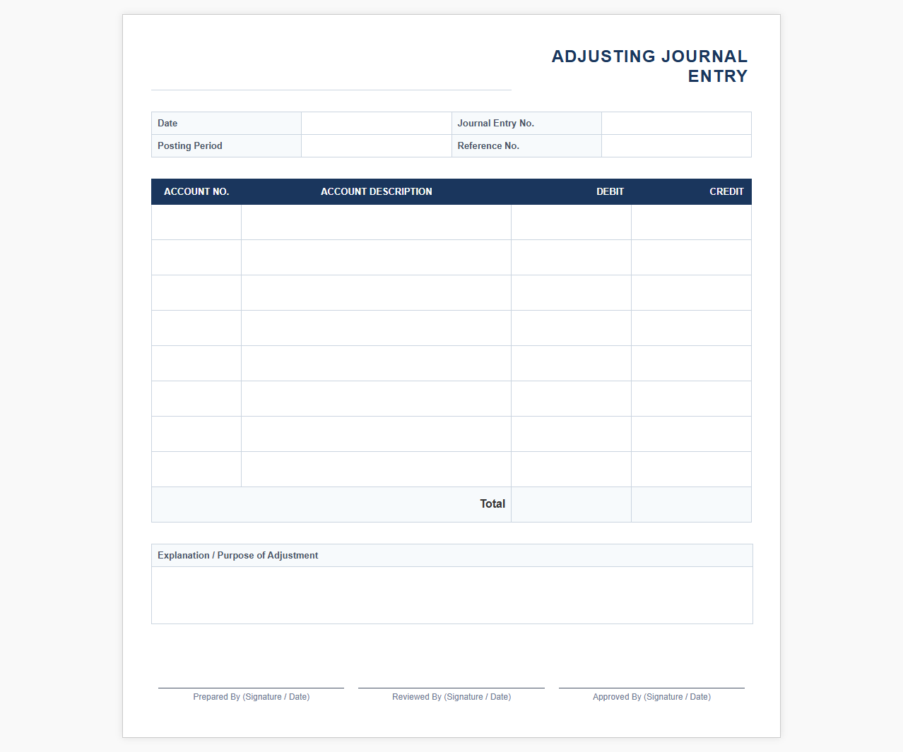GL Adjusting Journal Entry Template